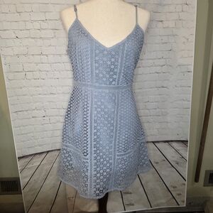 Abercrombie & Fitch Mixed-Stitch Eyelet Lace Mini Dress in Pale Blue Size M